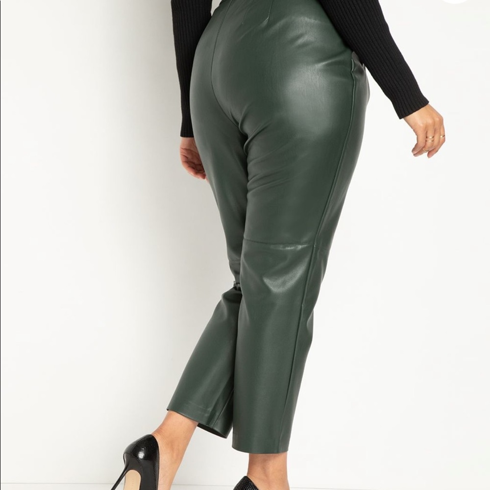 Vegan leather classic fit pants -dark emerald green